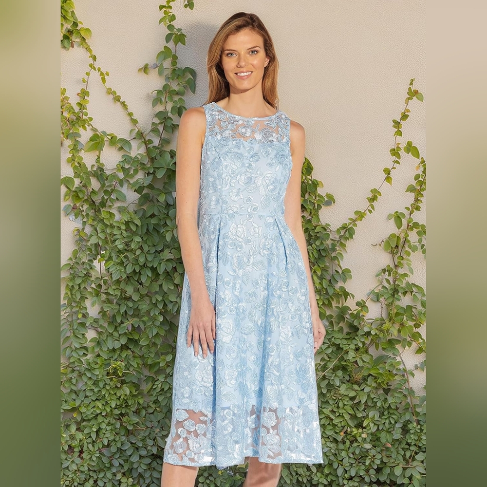 Adrianna Papell Floral Lace Flared Dress